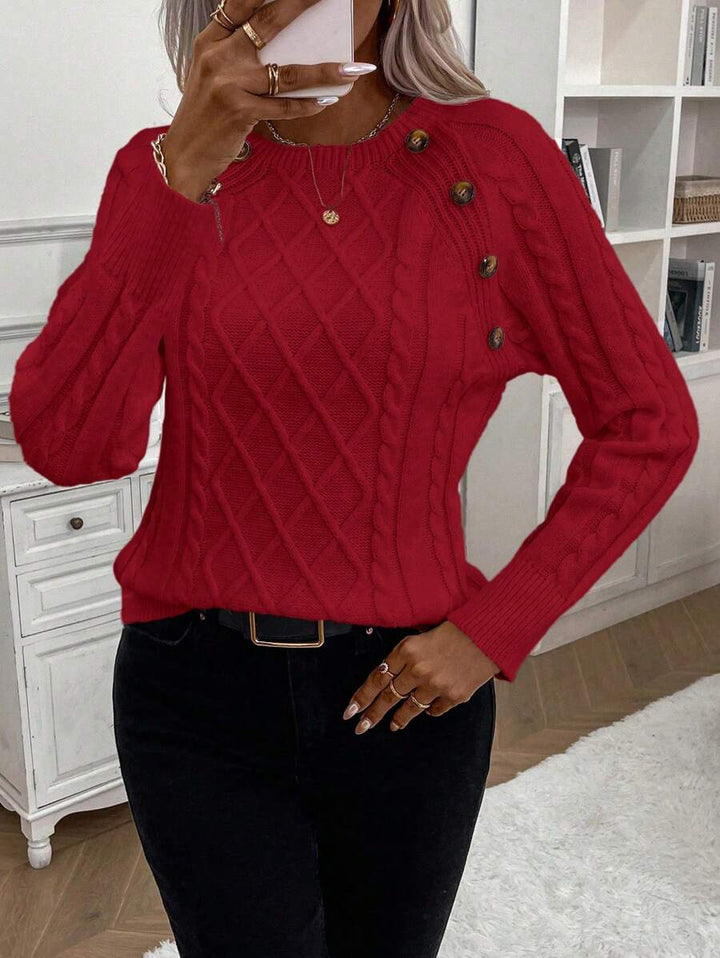 Victoria | Button-Detail Cable Knit Jumper