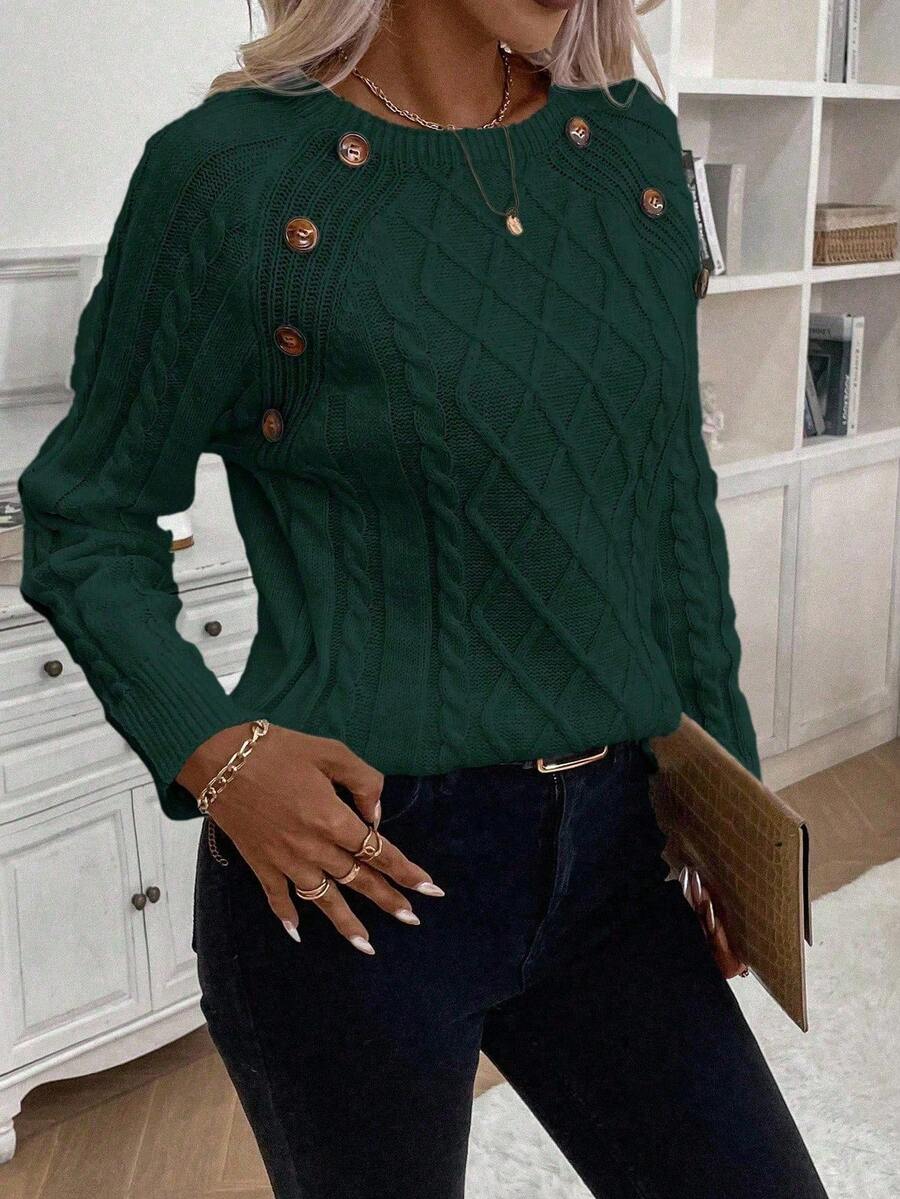 Victoria | Button-Detail Cable Knit Jumper