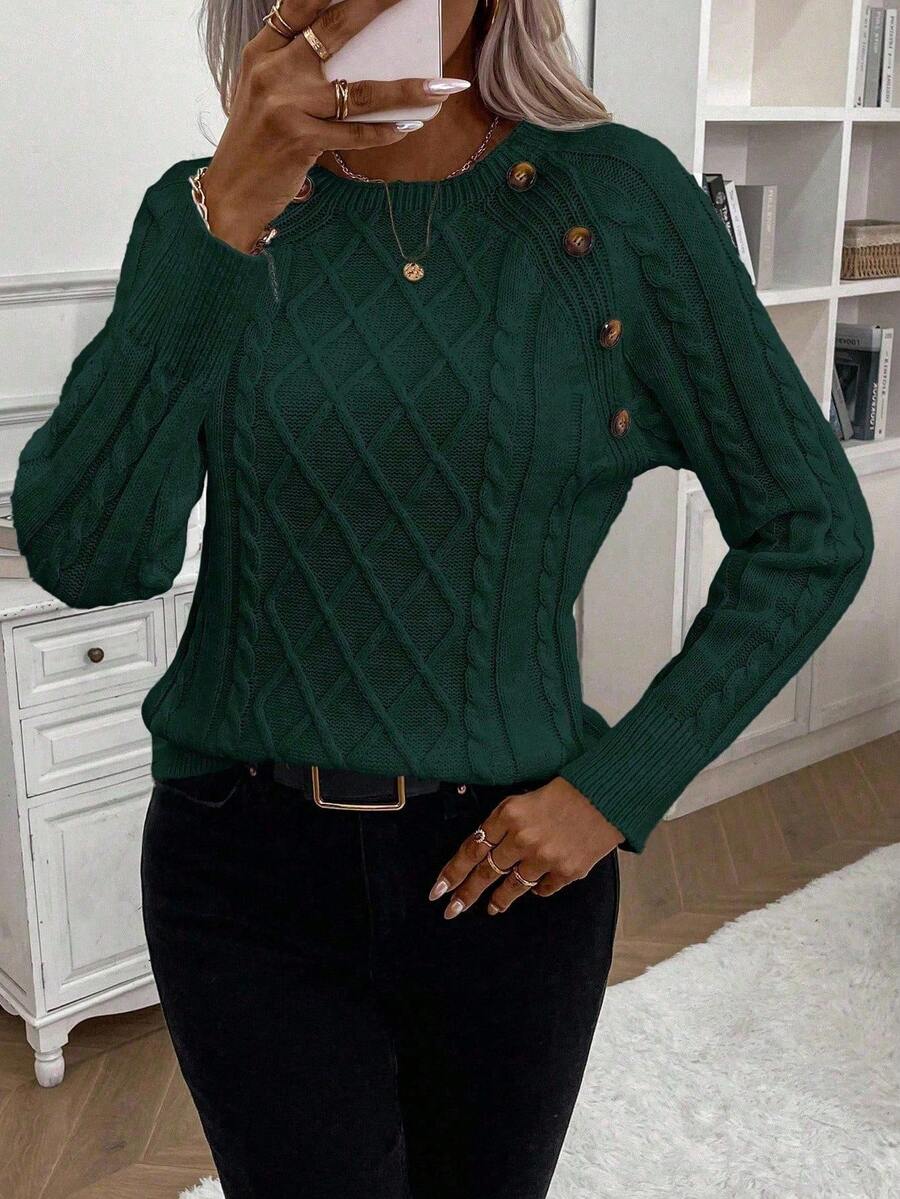 Victoria | Button-Detail Cable Knit Jumper