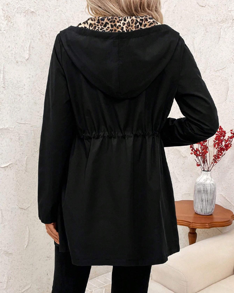 Victoria | Reversible Coat with Hood and Leopard Print