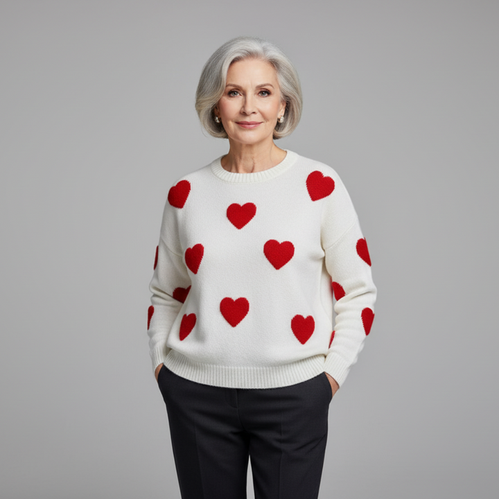 Victoria | Cotton Blend Sweater with Hearts