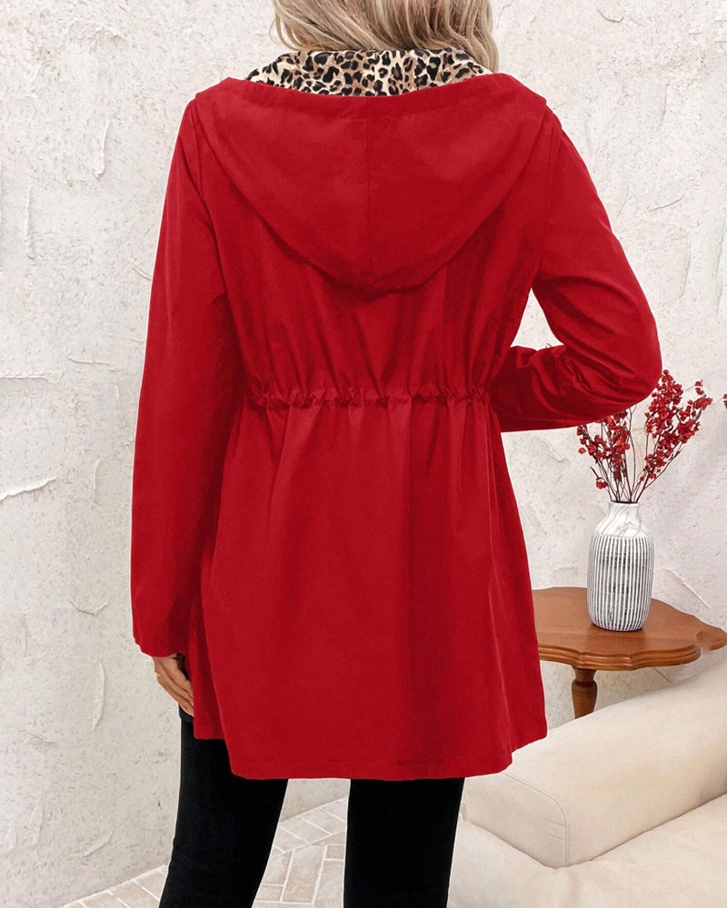 Victoria | Reversible Coat with Hood and Leopard Print